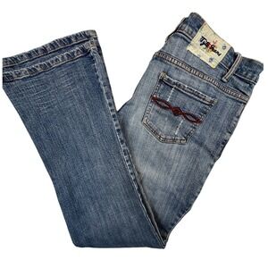 Tyte Jeans Flare Pants Womens 9 Blue Low Rise Floral Embroidered Y2K